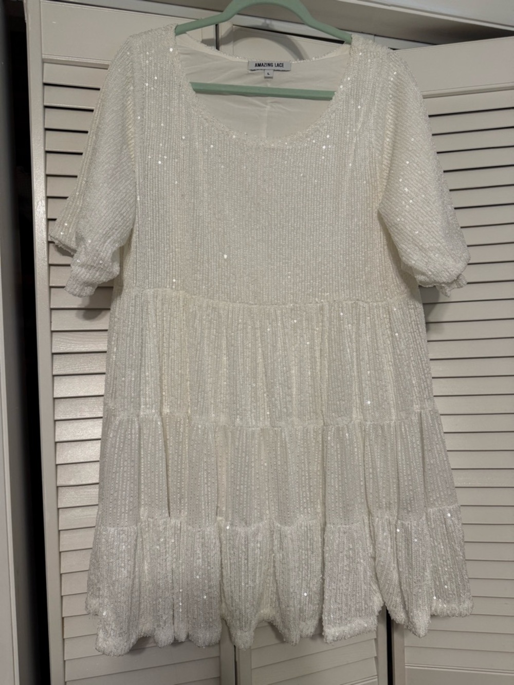 Amazing Lace White Sequin Tiered Party Dress for Girls